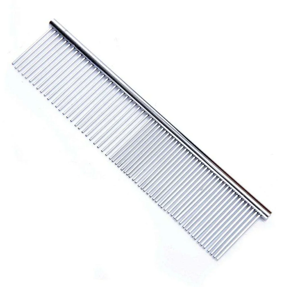 Stainless Steel Pet Grooming Comb Rounded Ends Teeth 7.5 Inch Silver